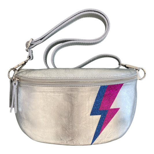 Superhero bum bag - silver, blue & purple flash