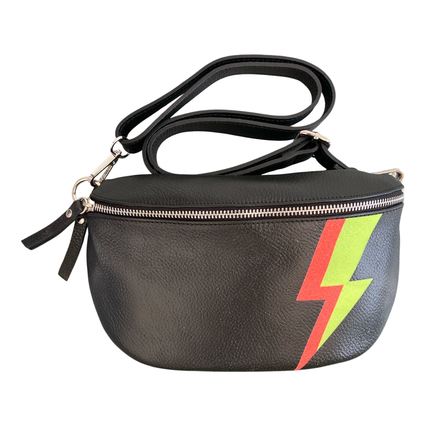 Superhero bum bag - black, fluro orange & yellow flash