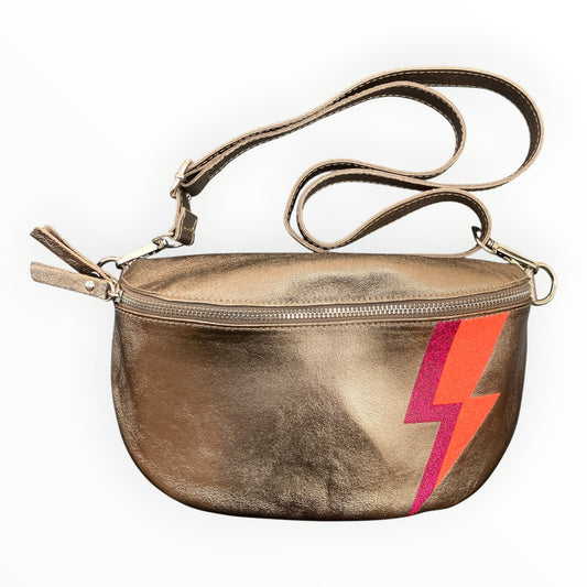 Superhero bum bag - bronze, pink & fluro orange flash