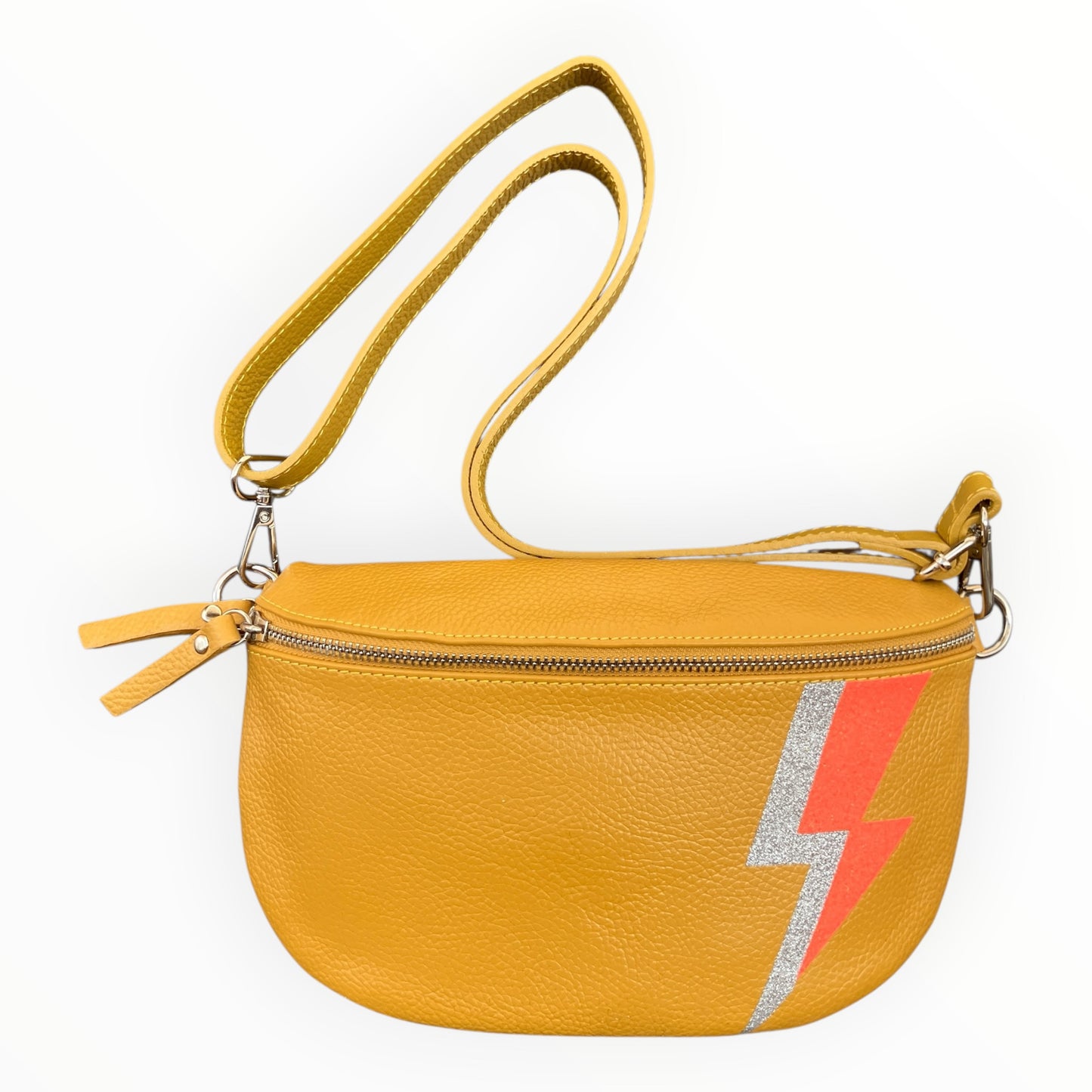 Superhero bum bag - mustard, silver & fluro orange flash