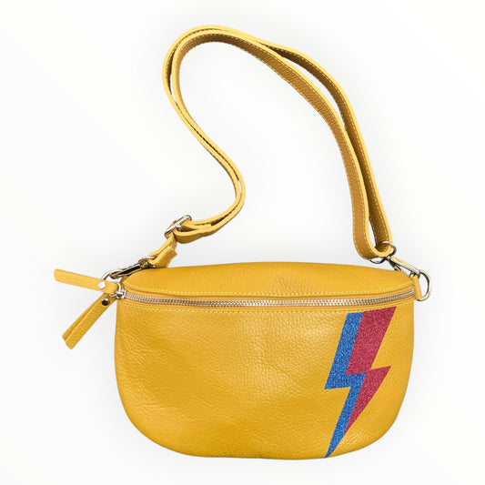 Superhero bum bag - mustard, blue & pink flash