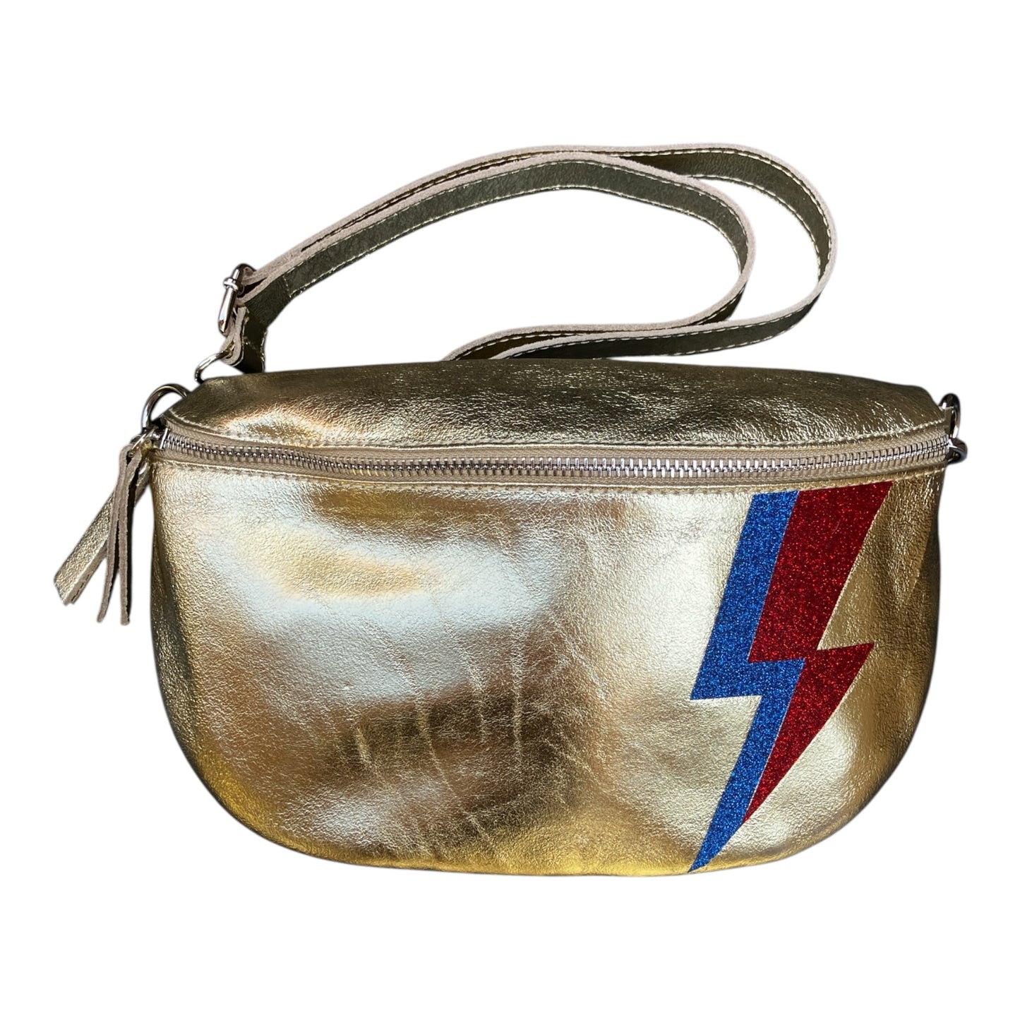 Superhero bum bag - gold, blue & red flash