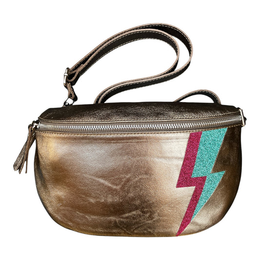 Superhero bum bag - bronze, pink & teal flash