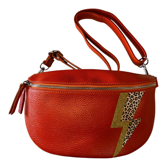 Superhero bum bag - orange, gold & leopard print flash