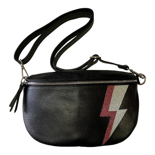 Superhero bum bag - black, pink & silver flash
