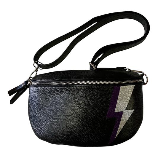 Superhero bum bag - black, purple & silver flash