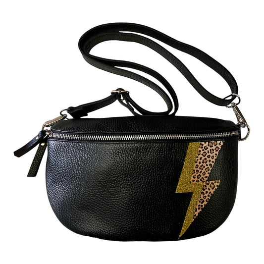 Superhero bum bag - black, gold & leopard print flash