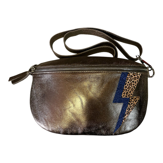 Superhero bum bag - bronze, blue & leopard print flash