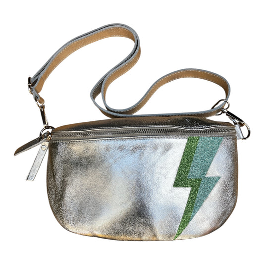 Superhero bum bag - silver, green & teal flash