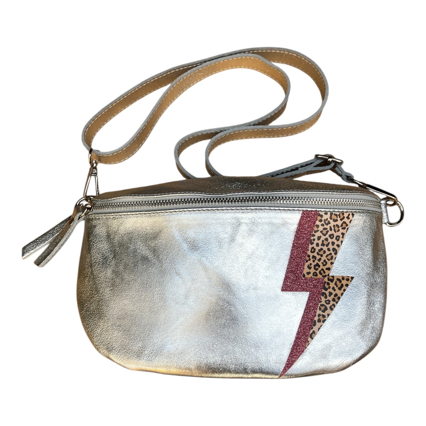 Superhero bum bag - silver, pink & leopard print flash