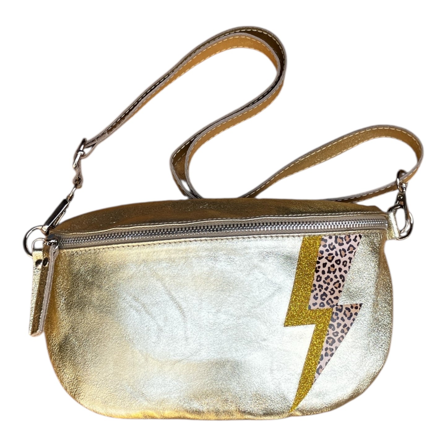 Superhero bum bag - gold, gold & leopard print flash
