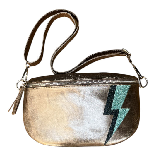 Superhero bum bag - bronze, black & teal flash
