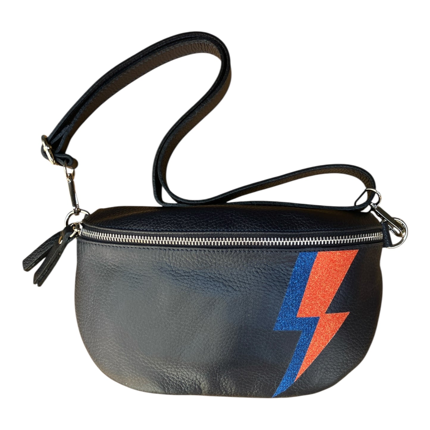Superhero bum bag - navy blue, blue & orange flash