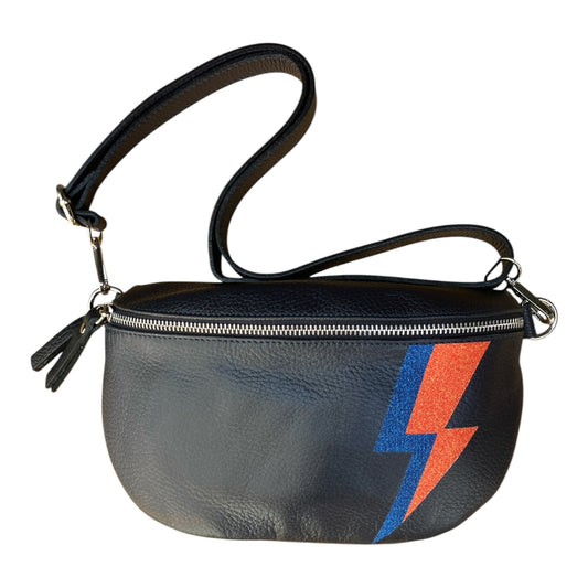 Superhero bum bag - navy blue, blue & orange flash