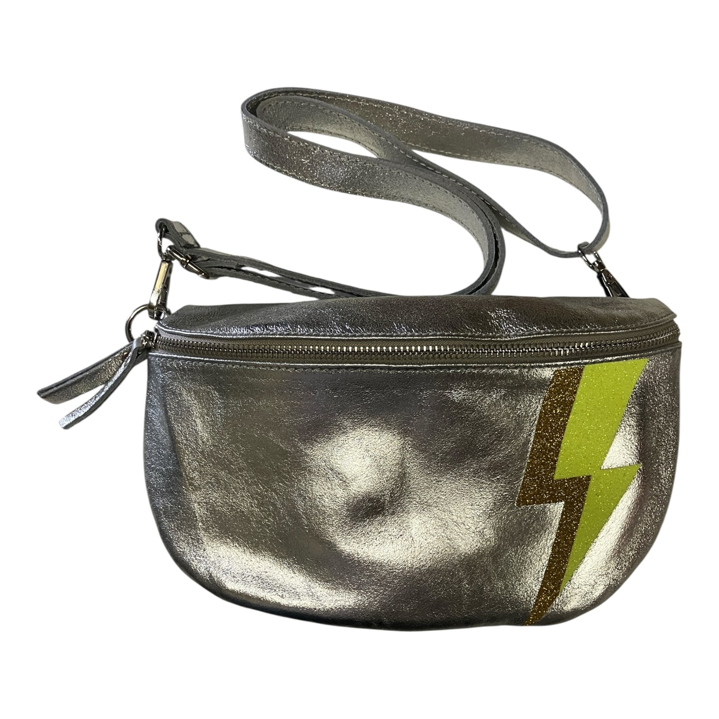 Superhero bum bag - silver, gold & fluro yellow flash