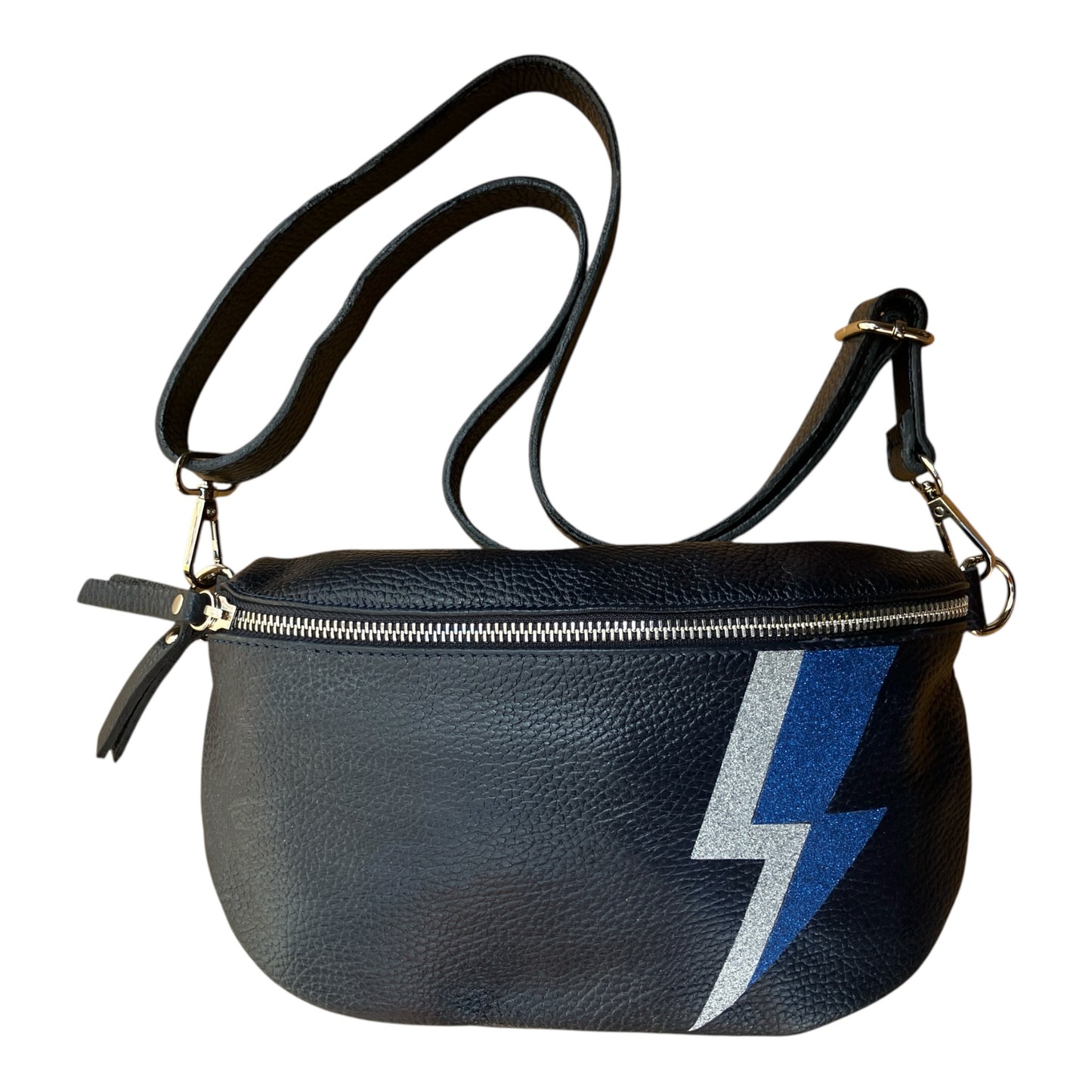 Superhero bum bag - navy blue, silver & blue flash