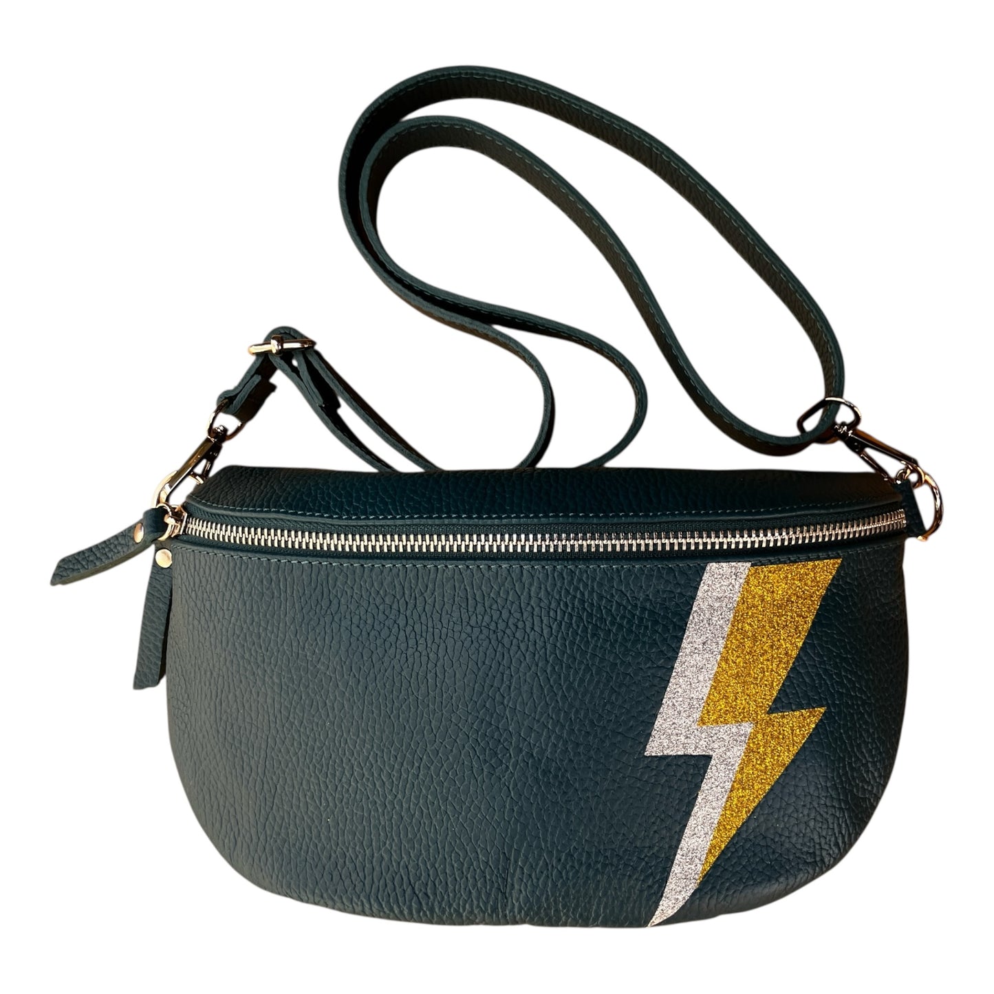 Superhero bum bag - teal, silver & gold flash