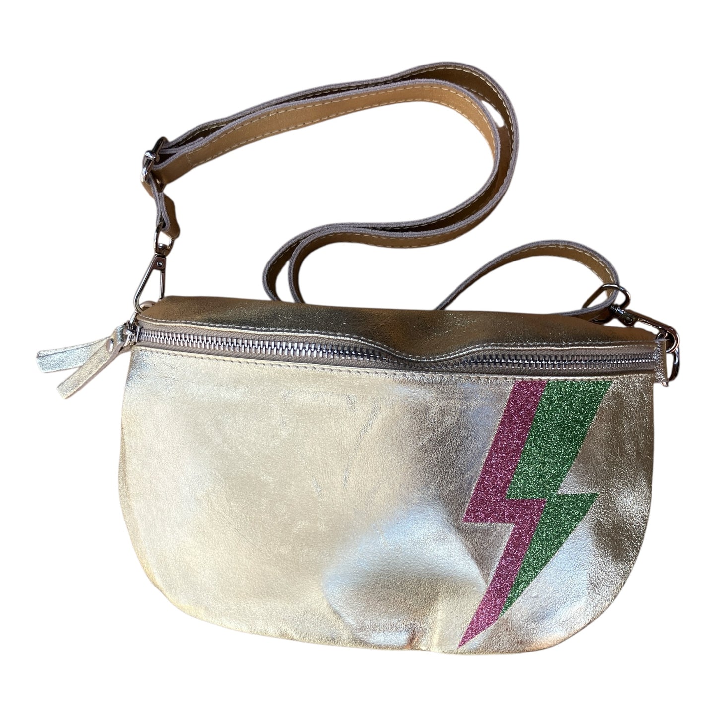 Superhero bum bag - gold, pink & green flash