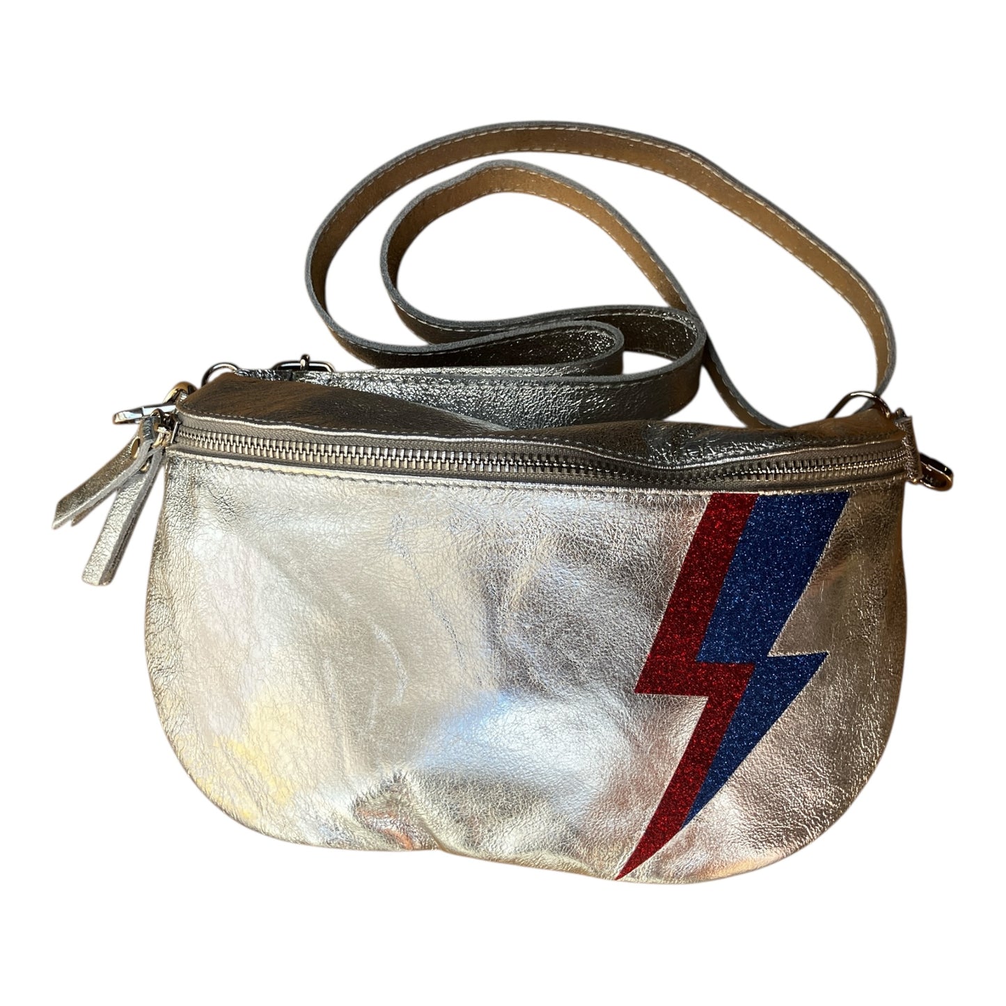 Superhero bum bag - silver, red & blue flash
