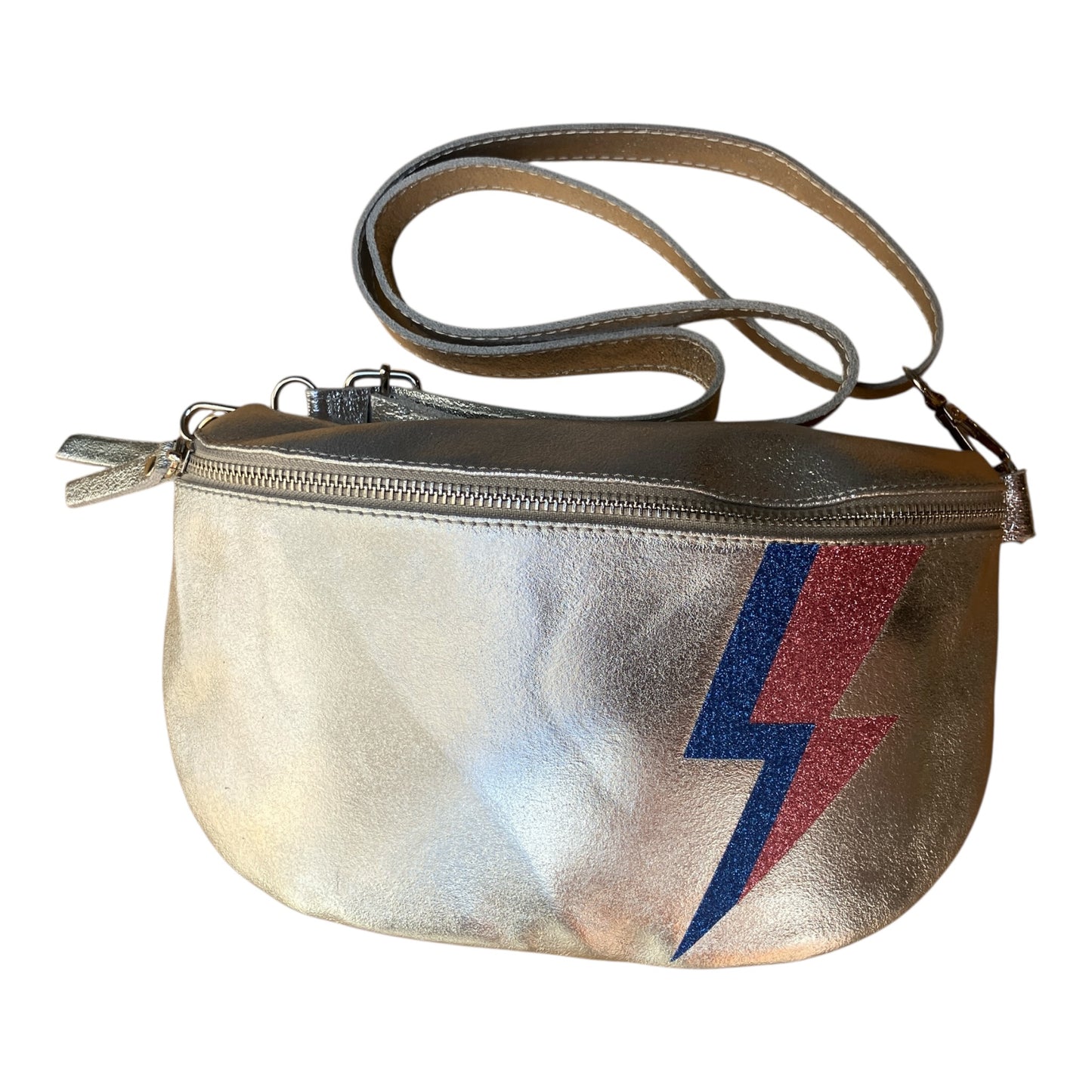 Superhero bum bag - silver, blue & pink flash