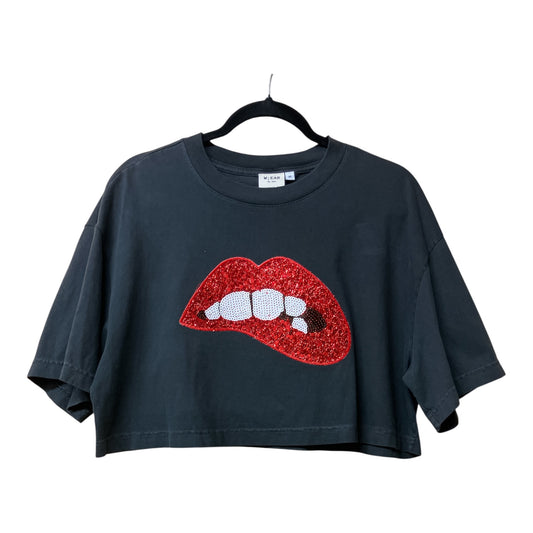 Lip Bite Washed Black Cropped Tee M