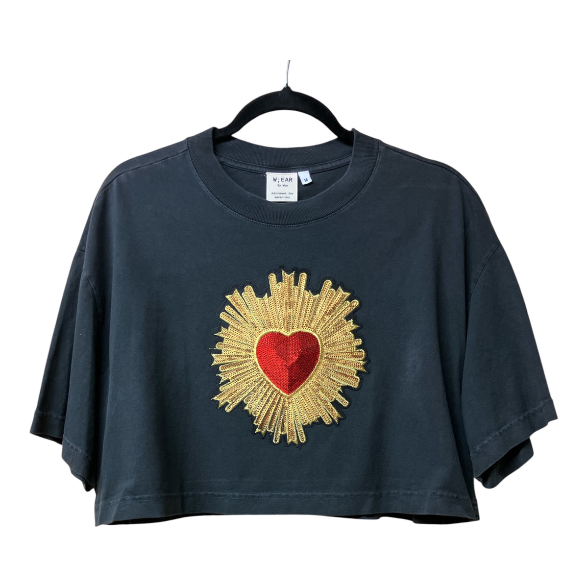 Sacred Heart Washed Black Cropped Tee M