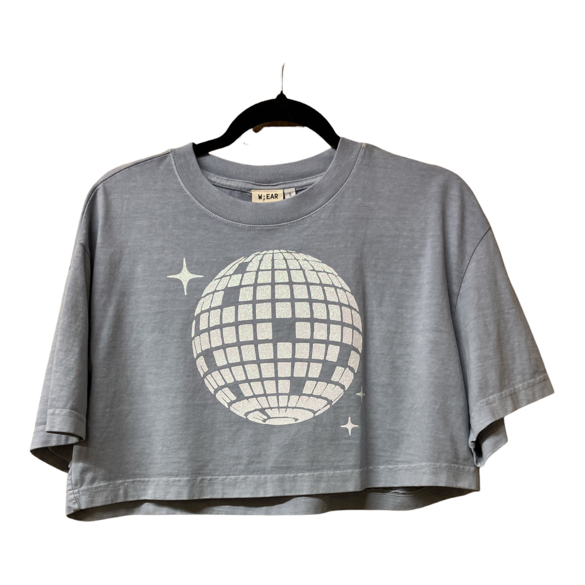 Disco Ball Washed Denim Cropped Tee S
