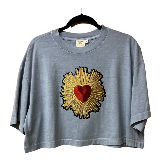 Sacred Heart Washed Denim Cropped Tee L