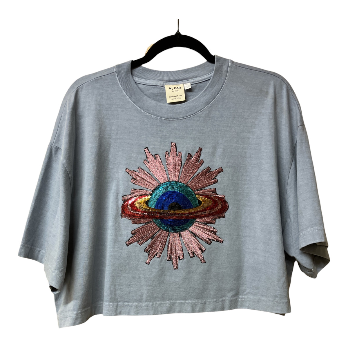 Planet Washed Denim Cropped Tee L