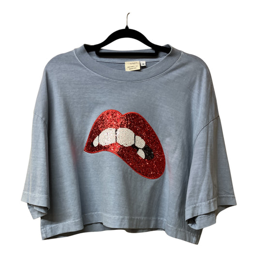 Lip Bite Washed Denim Cropped Tee M