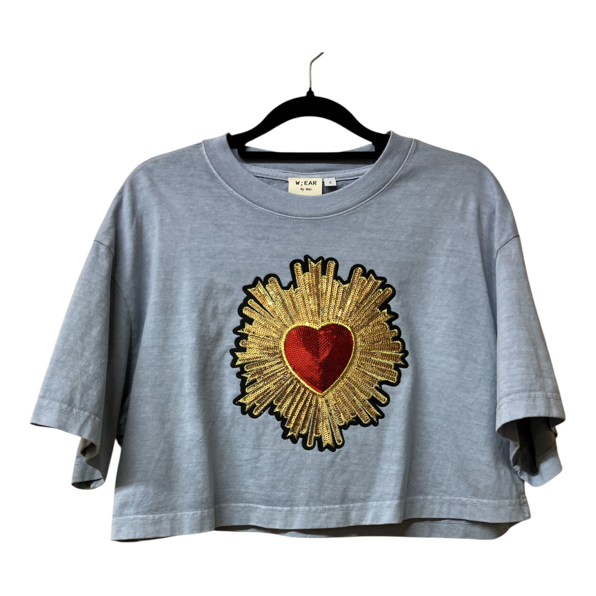 Sacred Heart Washed Denim Cropped Tee S