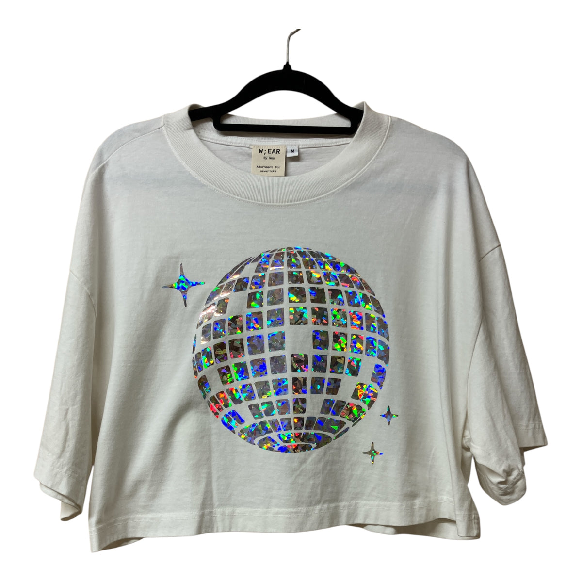 Disco Ball White Cropped Tee M