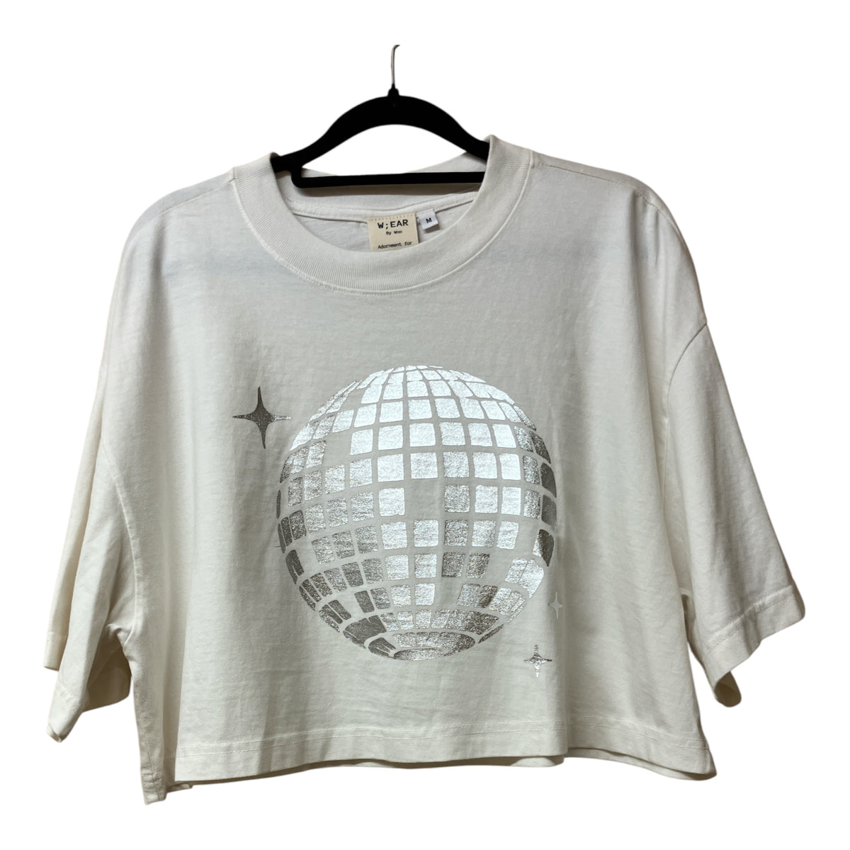 Disco Ball White Cropped Tee M