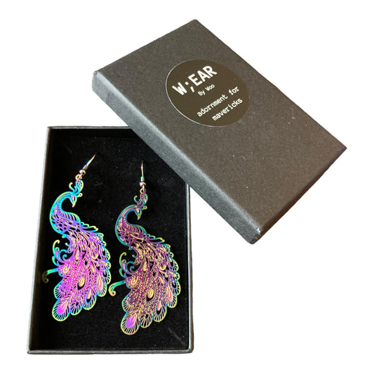 Rainbow peacock earrings